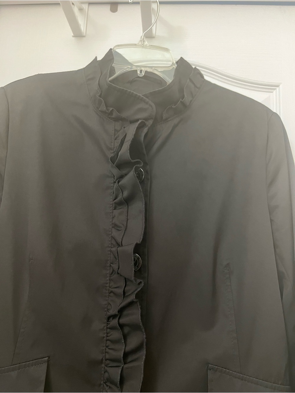 DKNY Black Ruffle-Front Trench Coat